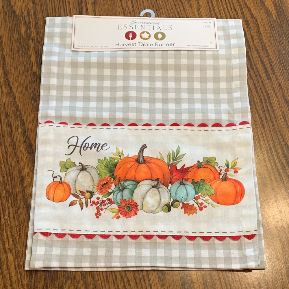 Essentials Autumn Harvest Table Runner with Pumpkin Design. NWT